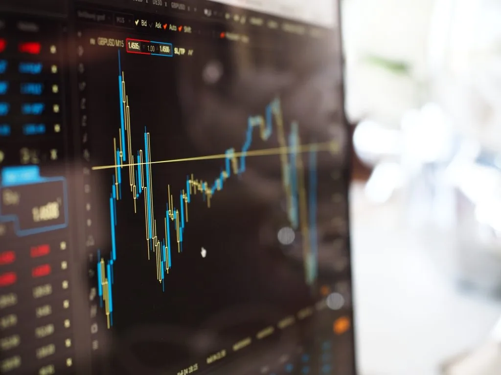 Close-up of a stock market chart on a screen, representing options trading analysis