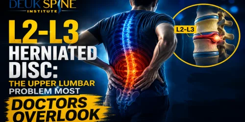 Image highlighting the L2-L3 herniated disc with a graphic of the spine, emphasizing doctors often overlook it.