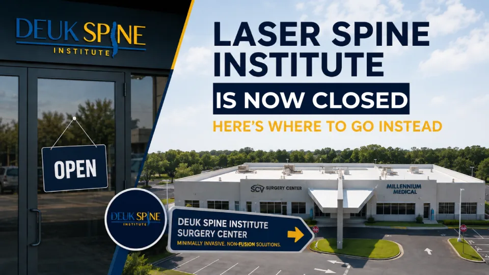 Laser Spine Institute is closed, directing to Deuk Spine Institute Surgery Center.