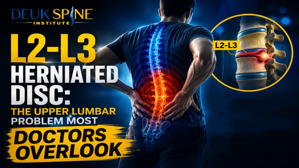 Image highlighting the L2-L3 herniated disc with a graphic of the spine, emphasizing doctors often overlook it.