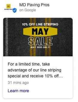 Google Post Example from MD Paving Pros