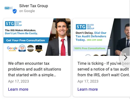 Google Post Example from a tax law firm
