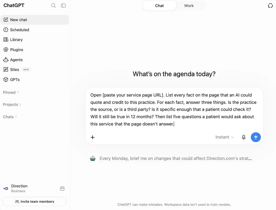 Prompt for ChatGPT to check if your content can be sourced by AI.