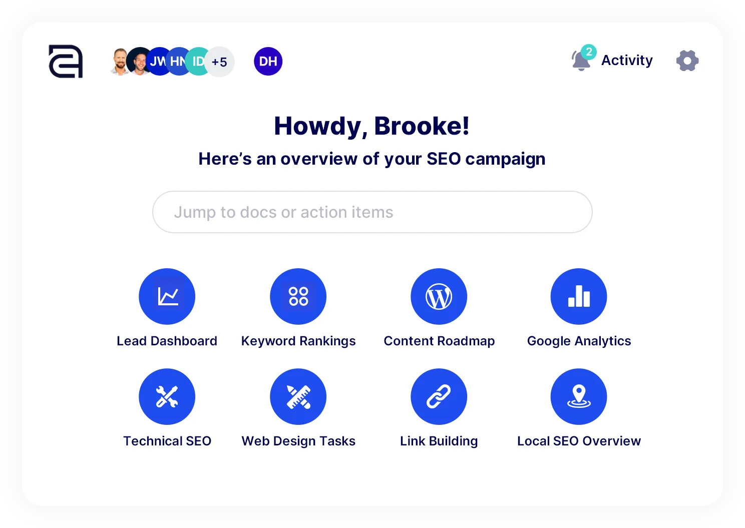 Direction.com's SEO dashboard shown with the main overview screen.