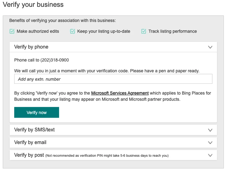 Verify Bing Places for Business