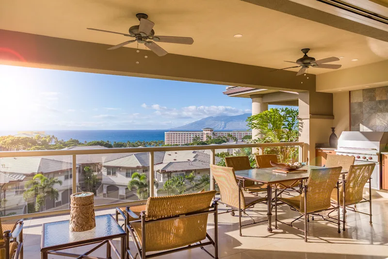 Views from the lanai of a top row unit at Hoolei Condominiums in Wailea Maui