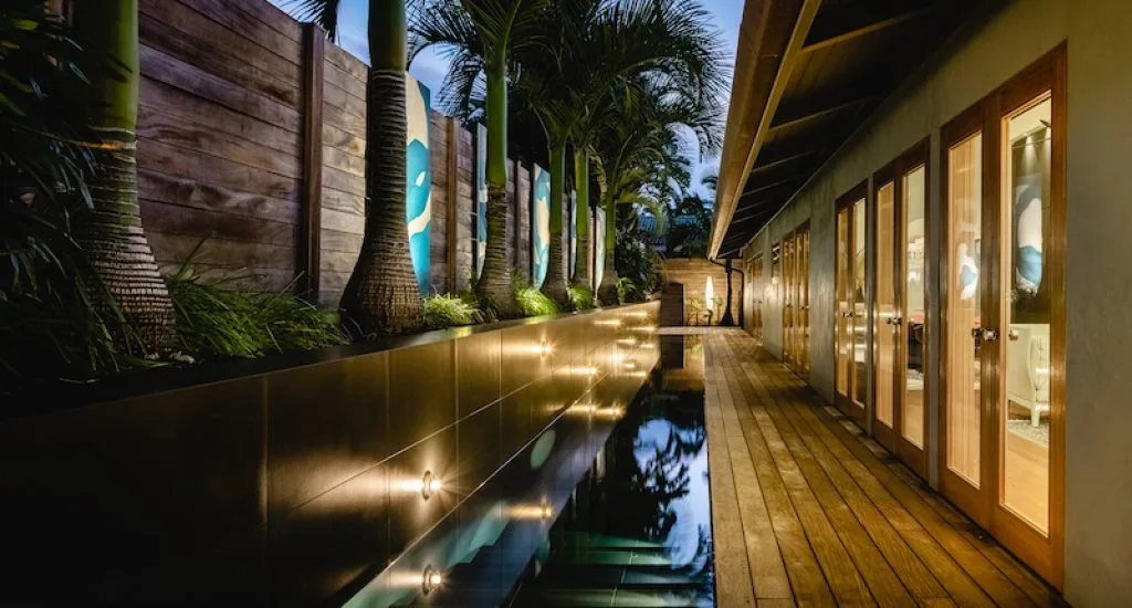 The lap pool at night