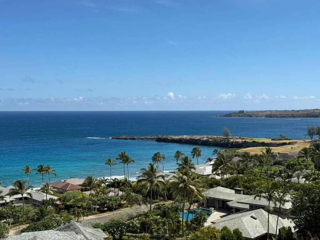 The view from the front row of Kapalua Ridge towards Oneloa Beach, part of the Bay Course, and towards Honolua Bay. 
