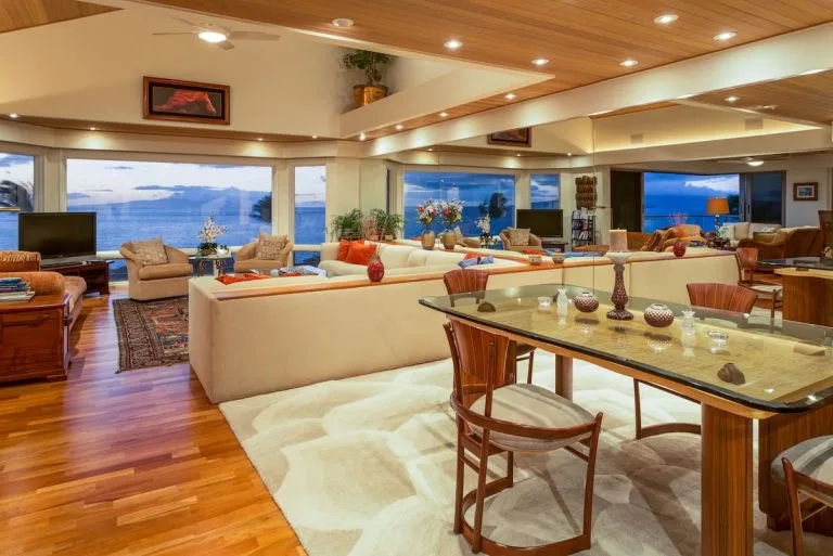 Evening interior view at a Wailea Point residence