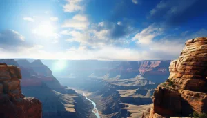 Grand Canyon, blue sky, sun, mountains
