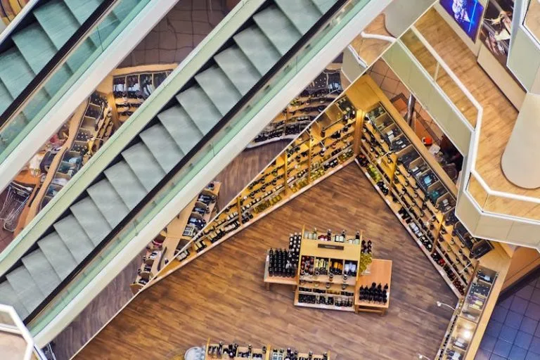 Shopping mall aerial view of wine selection