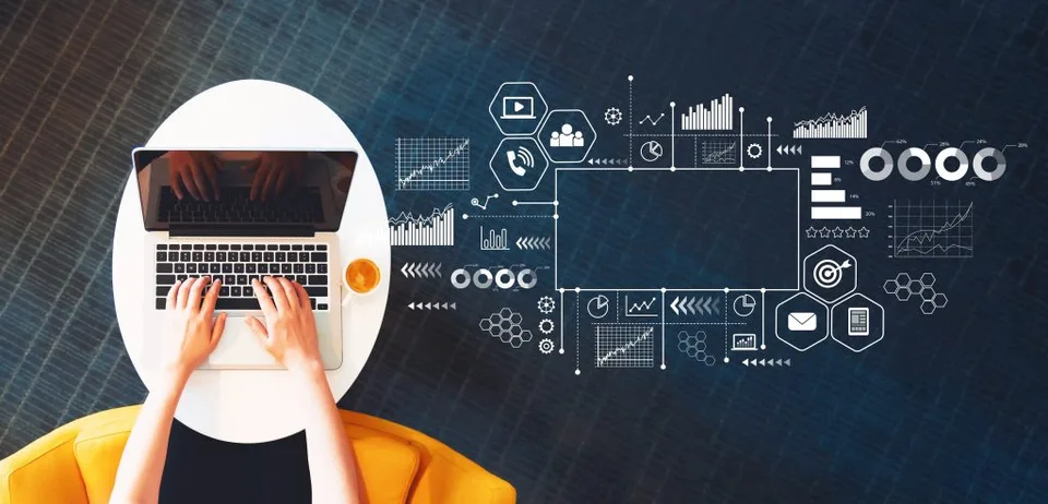 Digital marketing concept with laptop