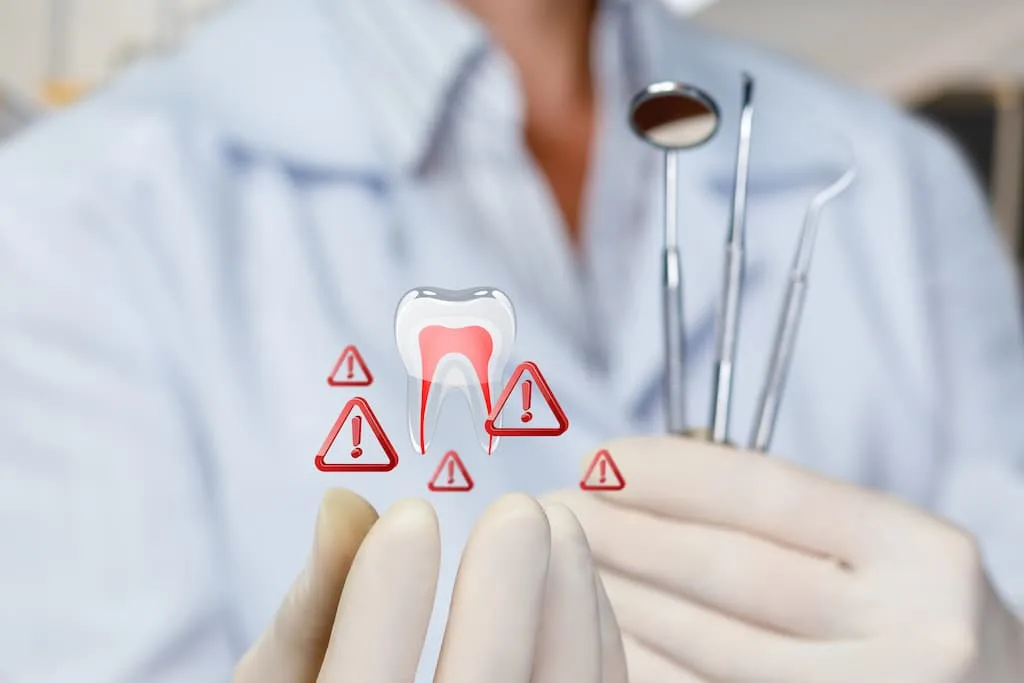 signs of gum disease: early warning symptoms you shouldn't ignore 1 dentist holding tools with a digital tooth and warning signs overlay.