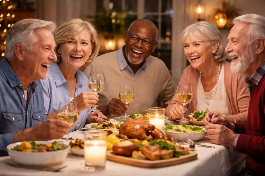 dental implants vs dentures cost, comfort, and long-term value 1 a group of friends laughing together at a dinner table