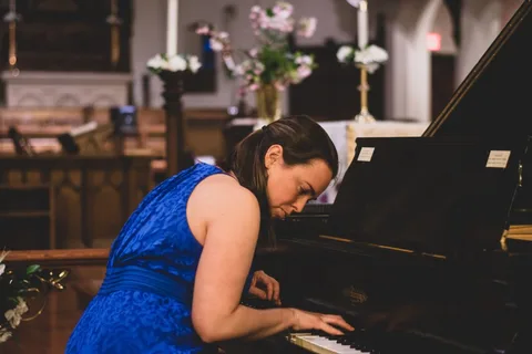 woman learning music