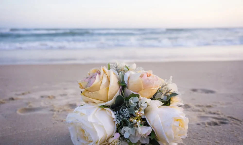 wedding flowers on a beach