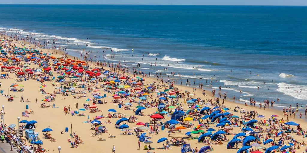 busy beach in the summer